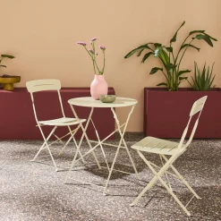Conjunto de jardim com mesa bistrô dobrável redonda de aço com 2 cadeiras- Balconea