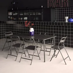 Conjunto de jardim com mesa bistrô dobrável de 160cm em aço com 6 cadeiras
