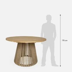 Conjunto de jardim com mesa de jantar redonda em madeira para interior/exterior com 4 cadeiras