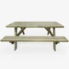 Conjunto de jardim com mesa de piquenique de madeira de pinho de 6 lugares, set de 4