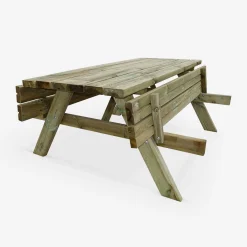 Conjunto de jardim com mesa de piquenique de madeira de pinho de 6 lugares, set de 4