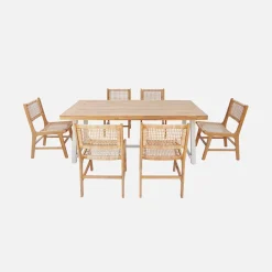 Conjunto de jardim com mesa de interior/exterior em madeira de acácia e metal com 6 cadeiras