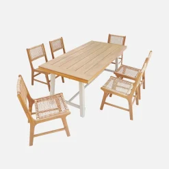 Conjunto de jardim com mesa de interior/exterior em madeira de acácia e metal com 6 cadeiras