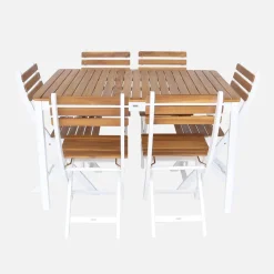 Conjunto de jardim com mesa de acácia com cantos arredondados com 8 cadeiras