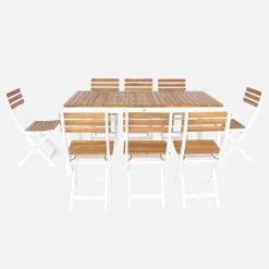 Conjunto de jardim com mesa de acácia com cantos arredondados com 8 cadeiras