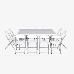 Conjunto de jardim com mesa dobrável para eventos em plástico com 12 cadeiras, conjunto de 2