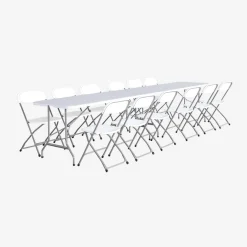 Conjunto de jardim com mesa dobrável para eventos em plástico com 12 cadeiras, conjunto de 2