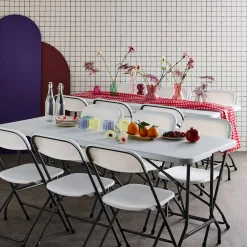 Conjunto de jardim com mesa dobrável para eventos em plástico com 12 cadeiras, conjunto de 2