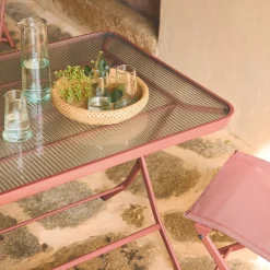 Conjunto de jardim com mesa dobrável de aço com 4 cadeiras