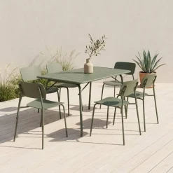 Conjunto de jardim com mesa dobrável de metal com 6 cadeiras