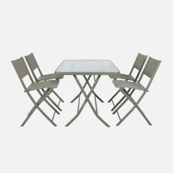 Conjunto de jardim com mesa dobrável de aço com 4 cadeiras