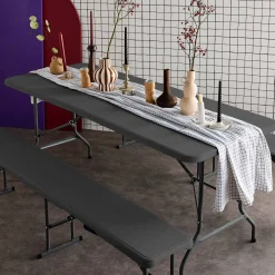 Conjunto de jardim com mesa dobrável para eventos em plástico com 2 bancos