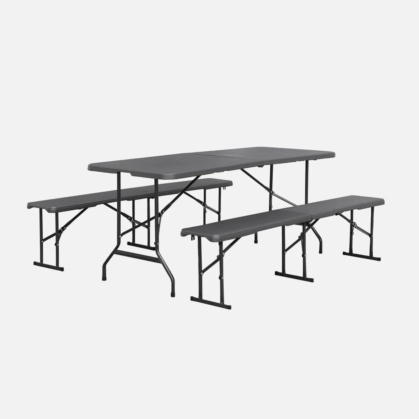 Conjunto de jardim com mesa dobrável para eventos em plástico com 2 bancos
