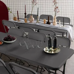 Conjunto de jardim com mesa dobrável para eventos em plástico com 12 cadeiras, conjunto de 2