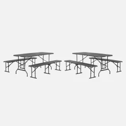 Conjunto de jardim com mesa dobrável para eventos em plástico e aço com 2 bancos, set de 2