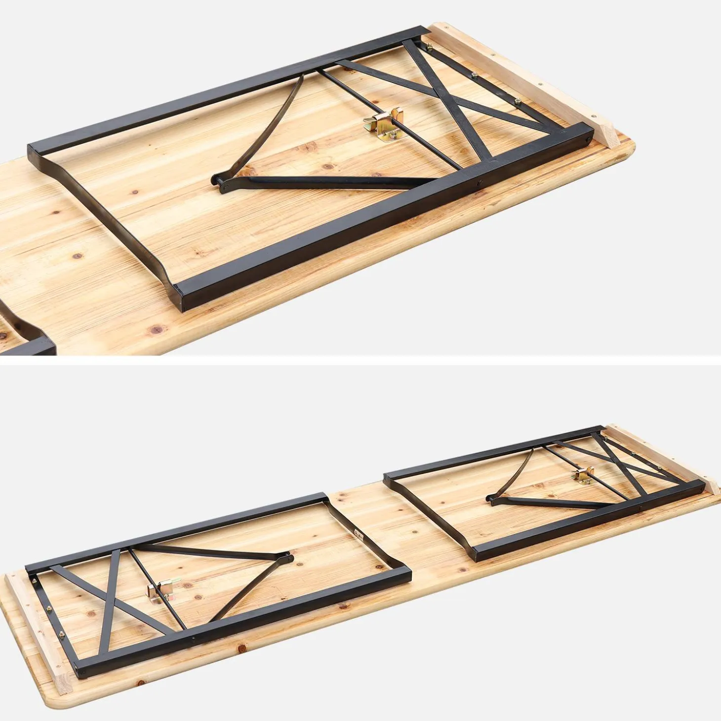 Conjunto de jardim com mesa dobrável para eventos em madeira de abeto com 2 bancos