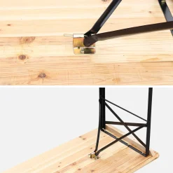 Conjunto de jardim com mesa dobrável para eventos em madeira de abeto com 2 bancos