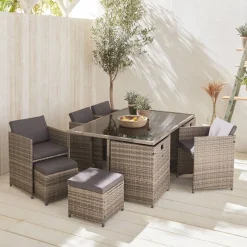 Conjunto de jardim com mesa em tecido de resina com 10 cadeirões