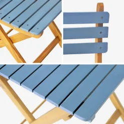 Conjunto de jardim com mesa em madeira de acácia com 2 cadeiras dobráveis