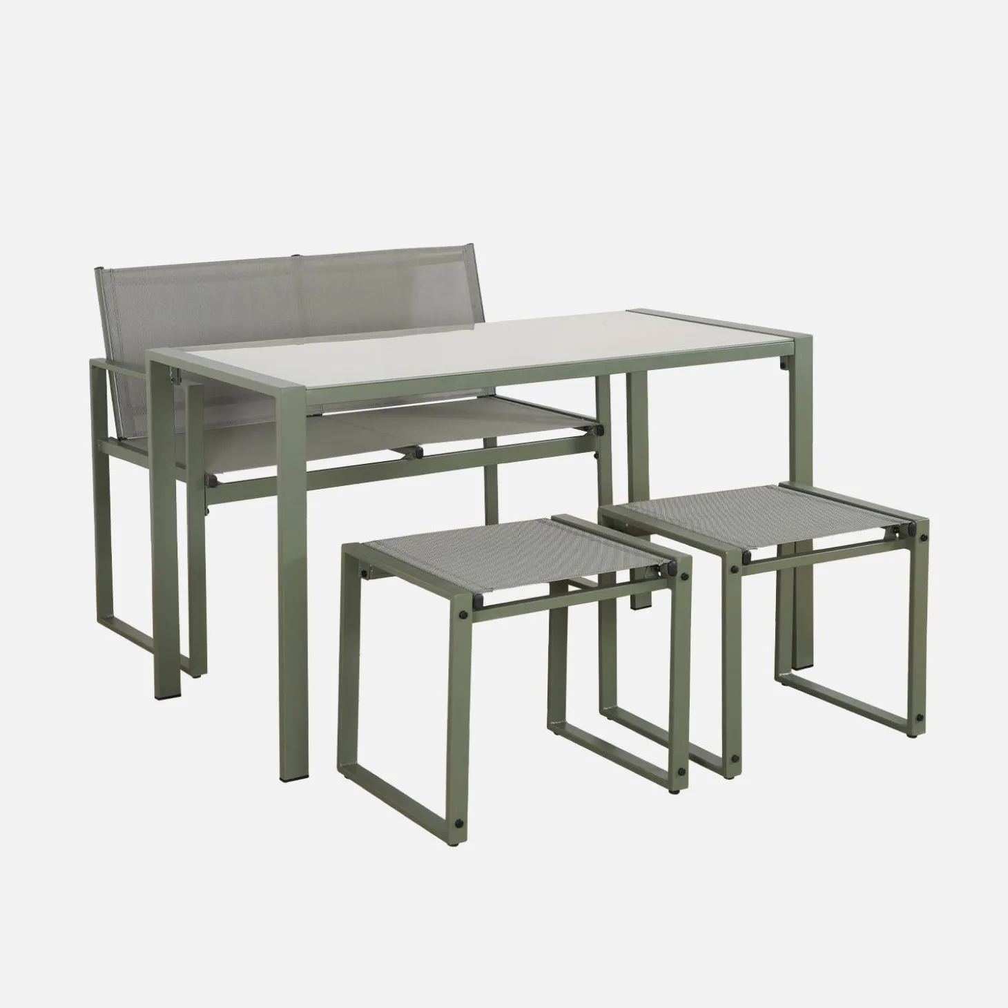 Conjunto de jardim com mesa em aço e textilene com 4 cadeiras