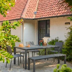 Conjunto de jardim com mesa em alumínio com 4 cadeiras e 1 banco