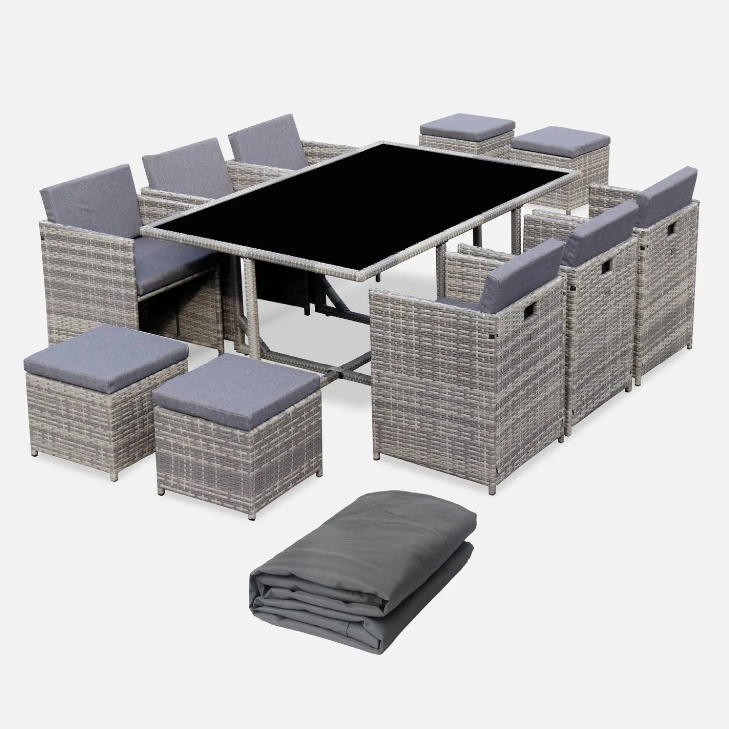Conjunto de jardim com mesa em resina com 10 cadeiras e capa de proteção