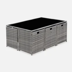 Conjunto de jardim com mesa em resina com 10 cadeiras e capa de proteção
