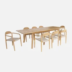 Conjunto de jardim com mesa em madeira de acácia com 8 cadeiras