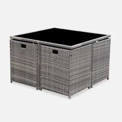 Conjunto de jardim com mesa em tecido de resina com 8 cadeirões + capa de proteção