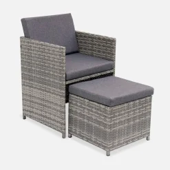 Conjunto de jardim com mesa em tecido de resina com 8 cadeirões + capa de proteção
