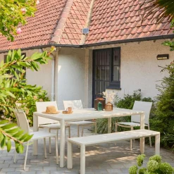 Conjunto de jardim com mesa em alumínio com 4 cadeiras e 1 banco