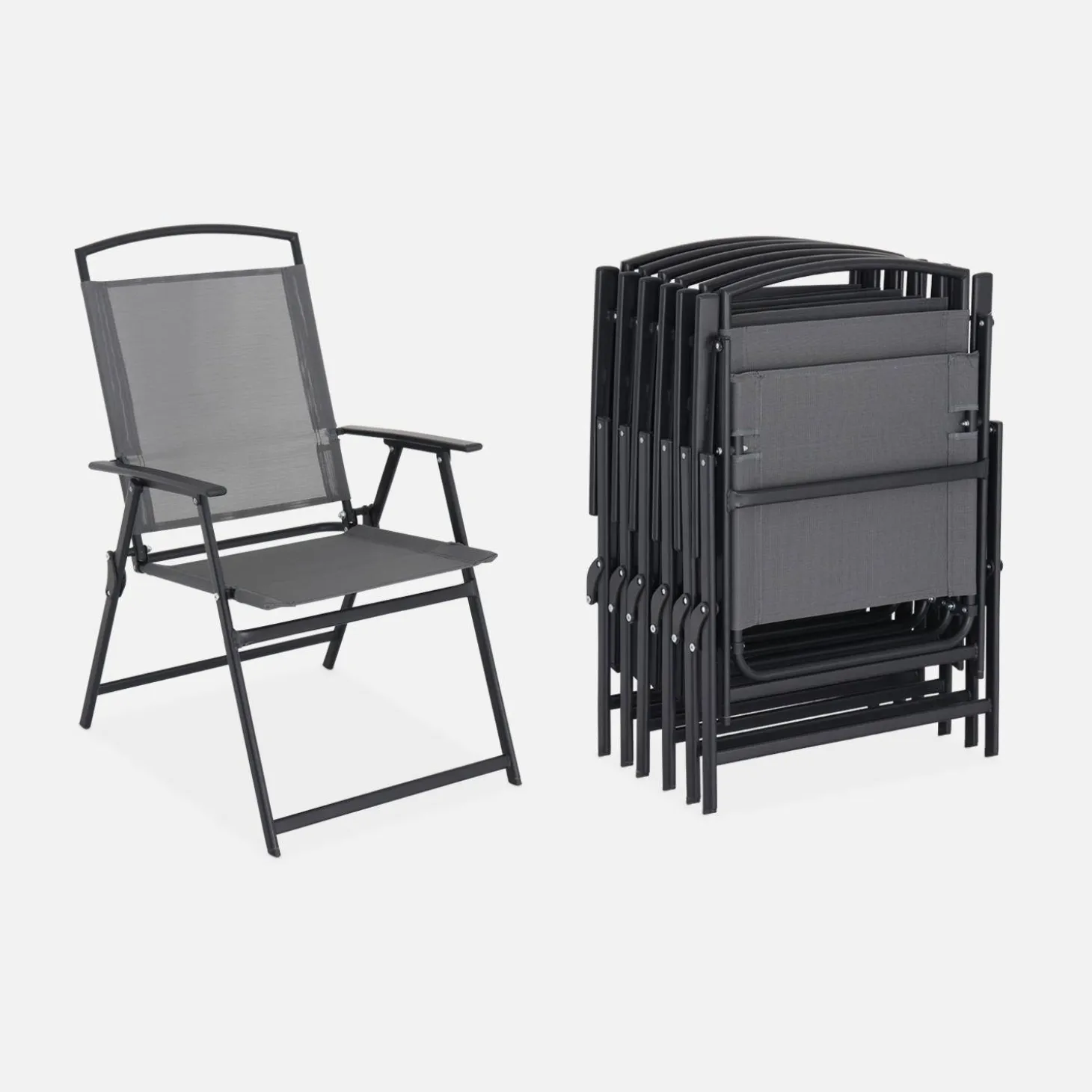 Conjunto de jardim com mesa em aço com 6 cadeiras e 1 guarda-sol