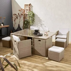 Conjunto de jardim com mesa em tecido de resina com 10 cadeirões