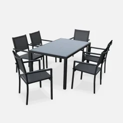 Conjunto de jardim com mesa em alumínio com 6 cadeiras