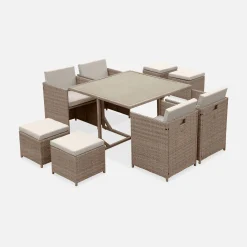 Conjunto de jardim com mesa em tecido de resina com 8 cadeirões