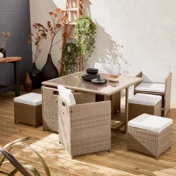 Conjunto de jardim com mesa em tecido de resina com 8 cadeirões