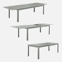 Conjunto de jardim com mesa extensível de alumínio com 8 cadeiras e 2 poltronas