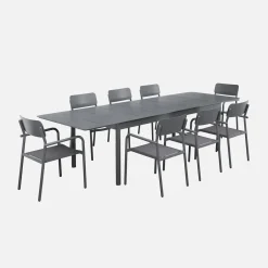 Conjunto de jardim com mesa extensível em alumínio com 8 cadeiras