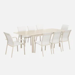 Conjunto de jardim com mesa extensível de alumínio com 6 cadeiras e 2 poltronas