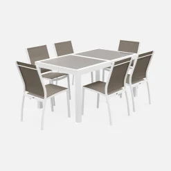 Conjunto de jardim com mesa extensível em alumínio com 6 cadeiras
