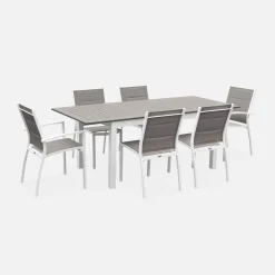 Conjunto de jardim com mesa extensível em alumínio com 6 cadeiras