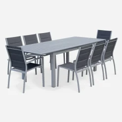 Conjunto de jardim com mesa extensível em alumínio com 8 cadeiras