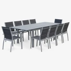 Conjunto de jardim com mesa extensível em alumínio com 8 cadeiras