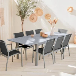 Conjunto de jardim com mesa extensível em alumínio com 8 cadeiras