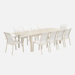 Conjunto de jardim com mesa extensível de alumínio com 8 cadeiras e 2 poltronas