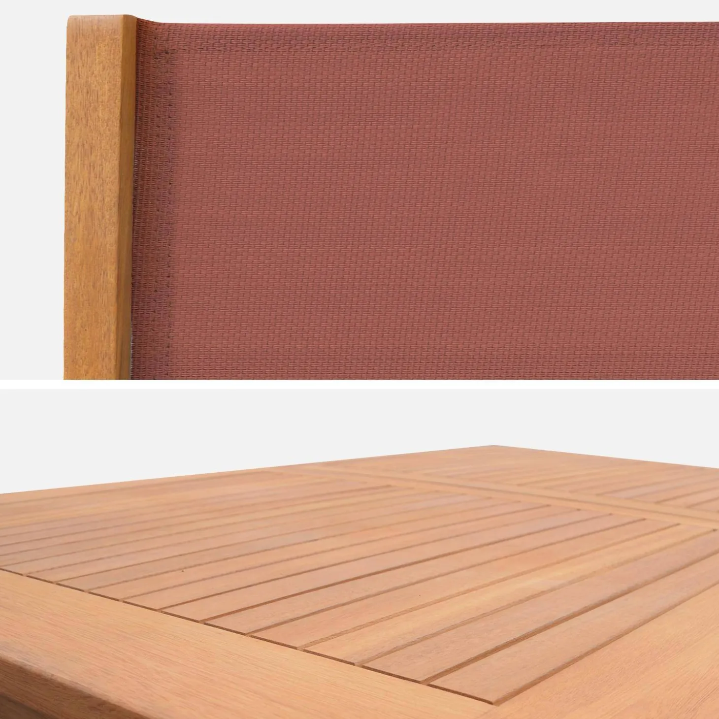 Conjunto de jardim com mesa extensível em madeira de eucalipto com 6 cadeiras