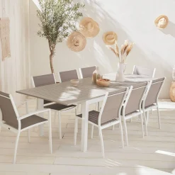 Conjunto de jardim com mesa extensível em alumínio com 8 cadeiras