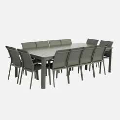 Conjunto de jardim com mesa extensível em alumínio com 12 cadeiras