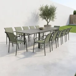 Conjunto de jardim com mesa extensível em alumínio com 10 cadeiras