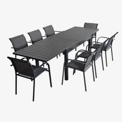 Conjunto de jardim com mesa extensível em alumínio e textilene com 8 cadeiras